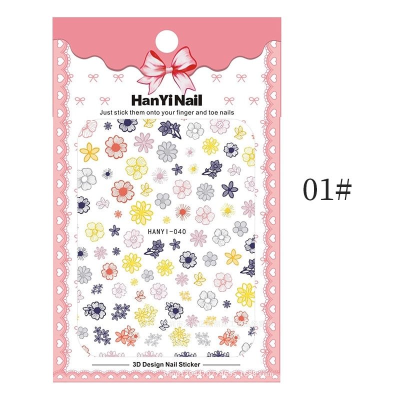 3D Charms Flowers Leaf Nail Art Stickers Watercolor Abstract Floral Nail Decal Sliders Manicures Nail Art Decorations For Autumn