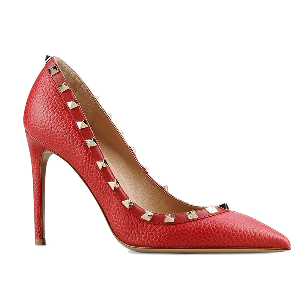 100mm Women's Sexy Pointy Toe Studs Stilettos High Heels Rivets Shoes Red Lines-vocosishoes