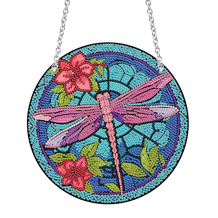 Acrylic Dragonfly Butterfly Round Single-Sided Diamond Painting Hanging Pendant