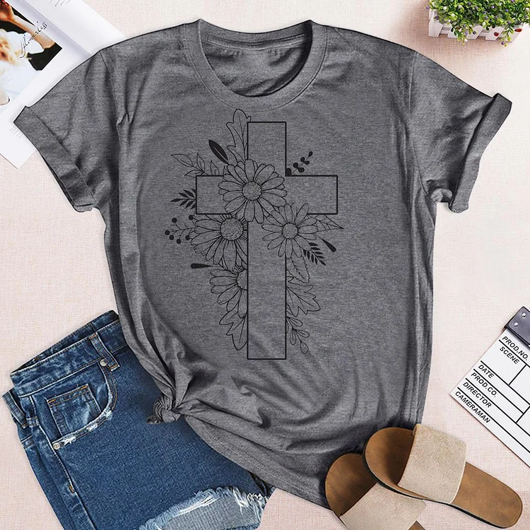 Floral Cross T-Shirt Tee --Annaletters