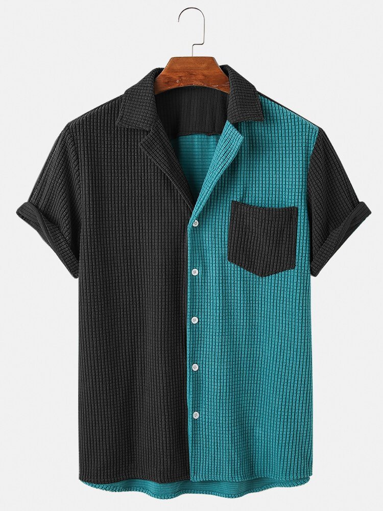 Men's casual contrast short-sleeved shirt