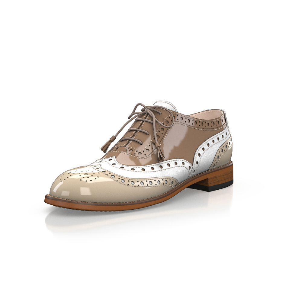 Brown Patent Leather Round Toe Block Heel Lace-Up Oxford Shoes Nicepairs