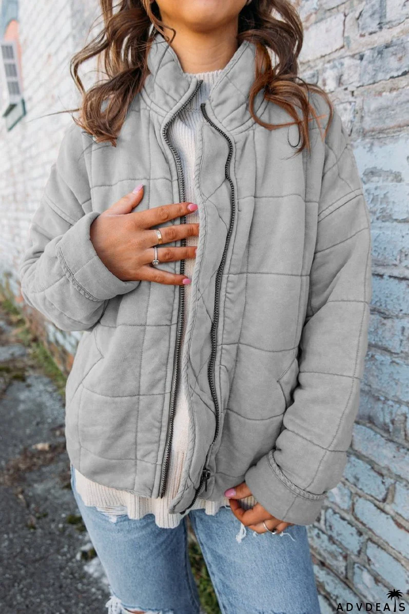 Casual daily patchwork outerwear with zipper and stand-up collar