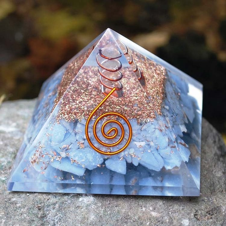 Blue Quartz Clear Crystal Orgone Pyramid