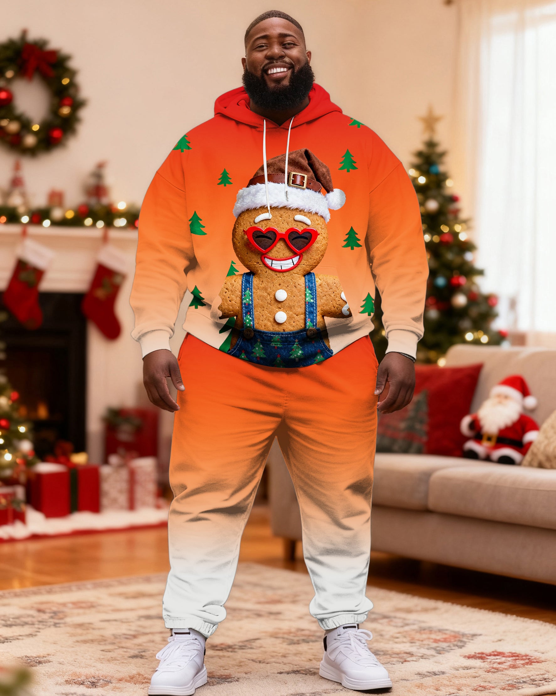 Big & Tall Men's Christmas Funny Cookie Man Hoodie Set