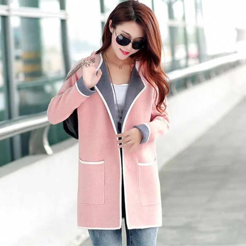 Spring Autumn Knitted Women Cardigan Korean Plus Size Jacket Fashion Medium Length Female Long Sleeve Sweater Ladies Tops 16805