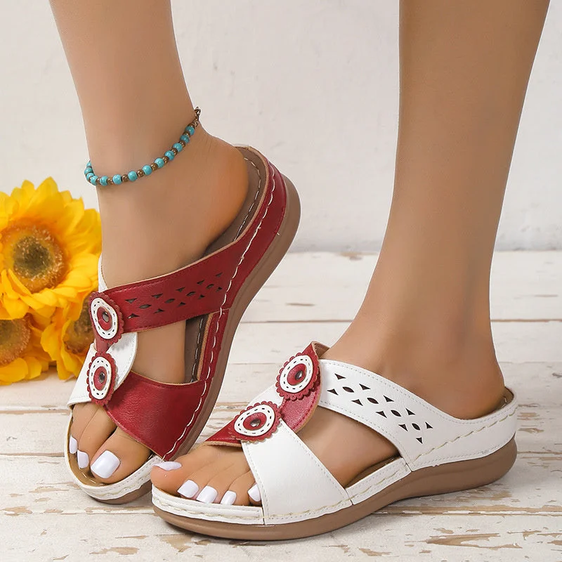 Women plus size clothing Women Applique Hollow out Comfy Wearable Slide Sandals Slippers Shoes-Nordswear