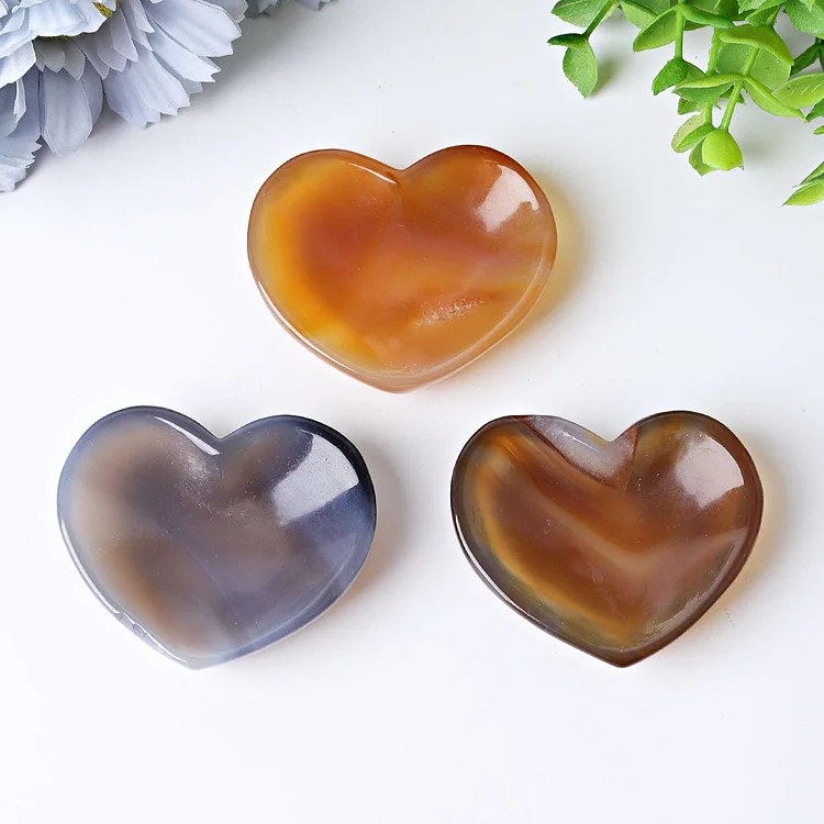 2.1" Agate Heart Shape Bowls Crystal Carvings