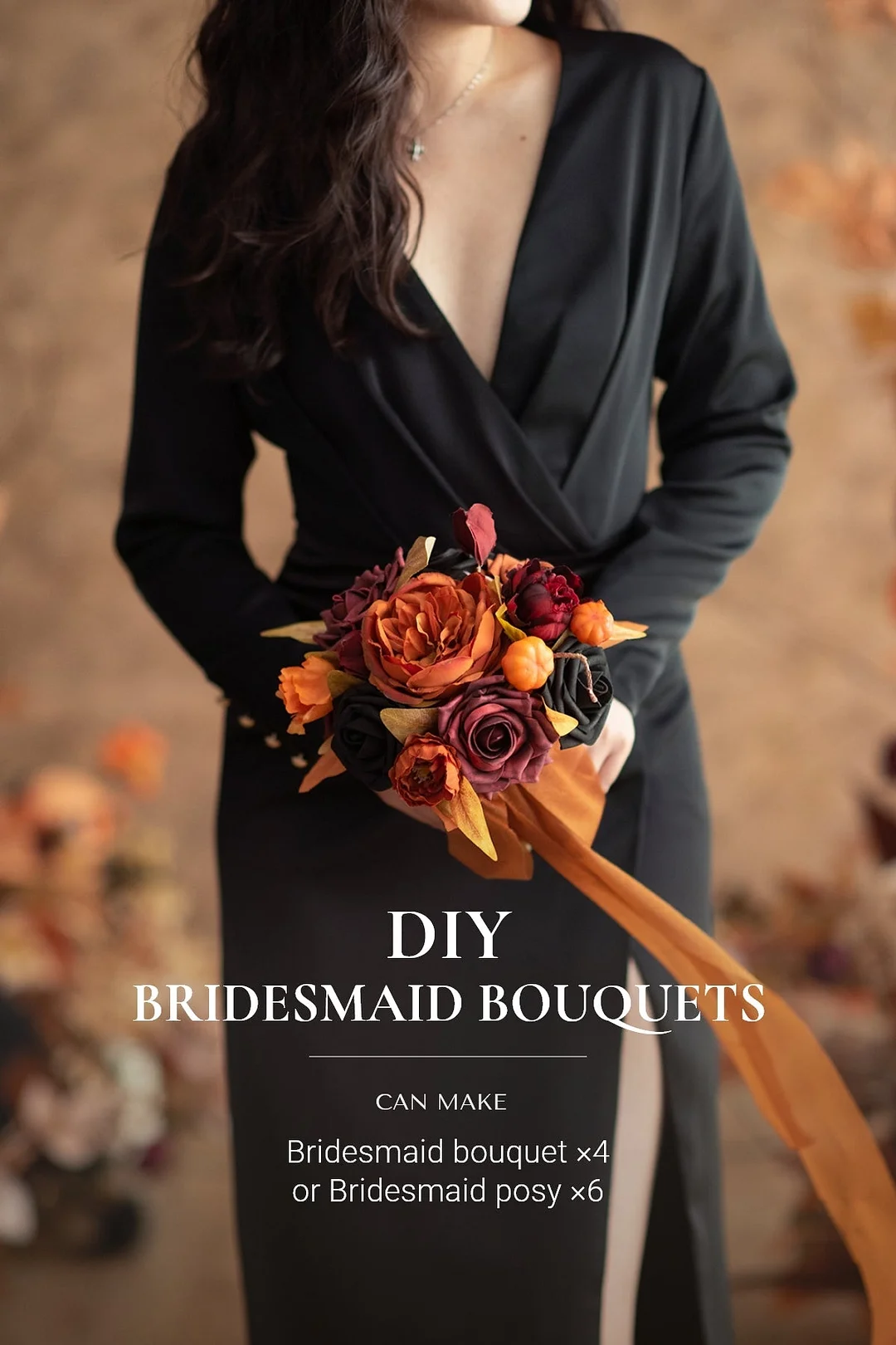 DIY Bridesmaid Bouquet Package in Black & Pumpkin Orange