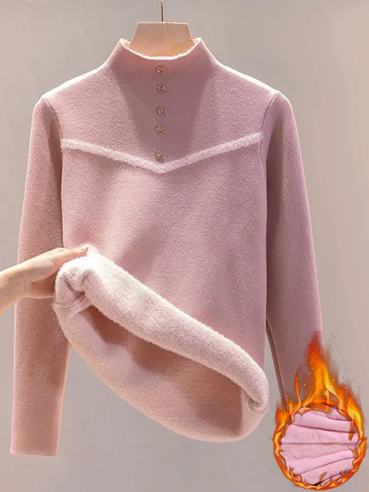 Women's Polyester High-Neck Long Sleeves Solid Pattern Sweater