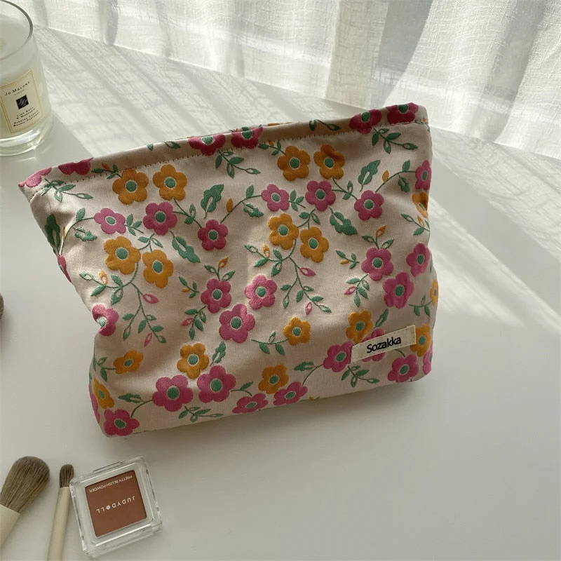 Pastoral flower French literary cosmetic bag Canvas Washing Bag Large Capacity Women Travel Cosmetic Pouch Make Up Storage Bags