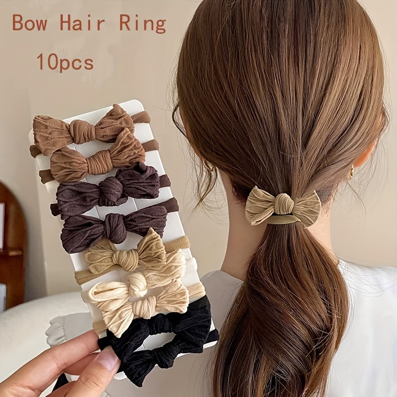 10pcs Bow Elastic Hair Ponytail Ties, Hair Accessories, Girls Gift