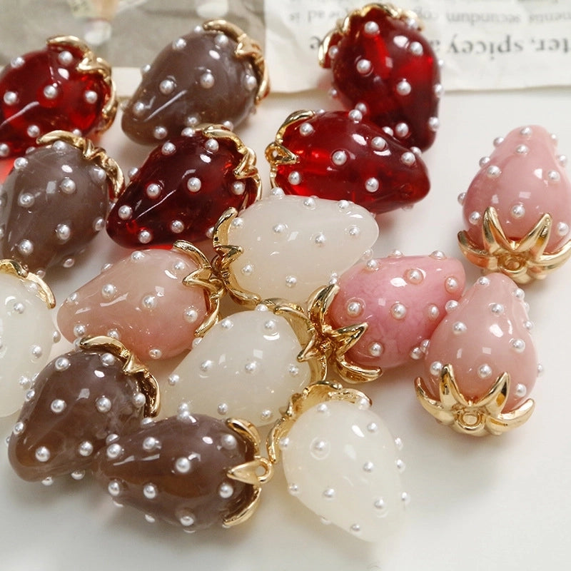 1 Piece 17*24mm Alloy Resin Pearl Strawberry Pendant Jewelry Accessories