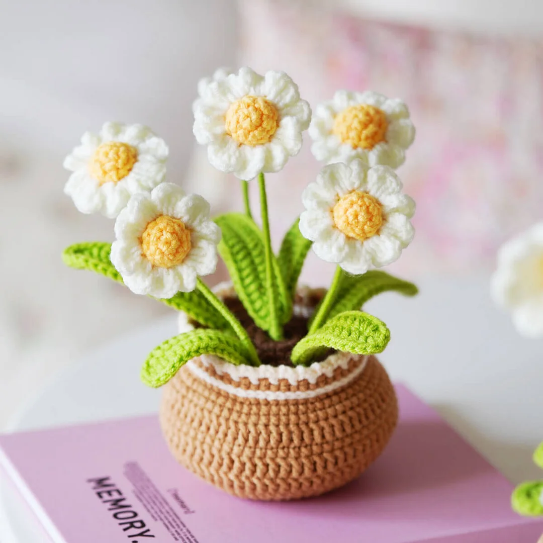 Mewaii Crochet Daisy Crochet Flowers and Potted Plants Decoration DIY with Easy Peasy Yarn Gifts