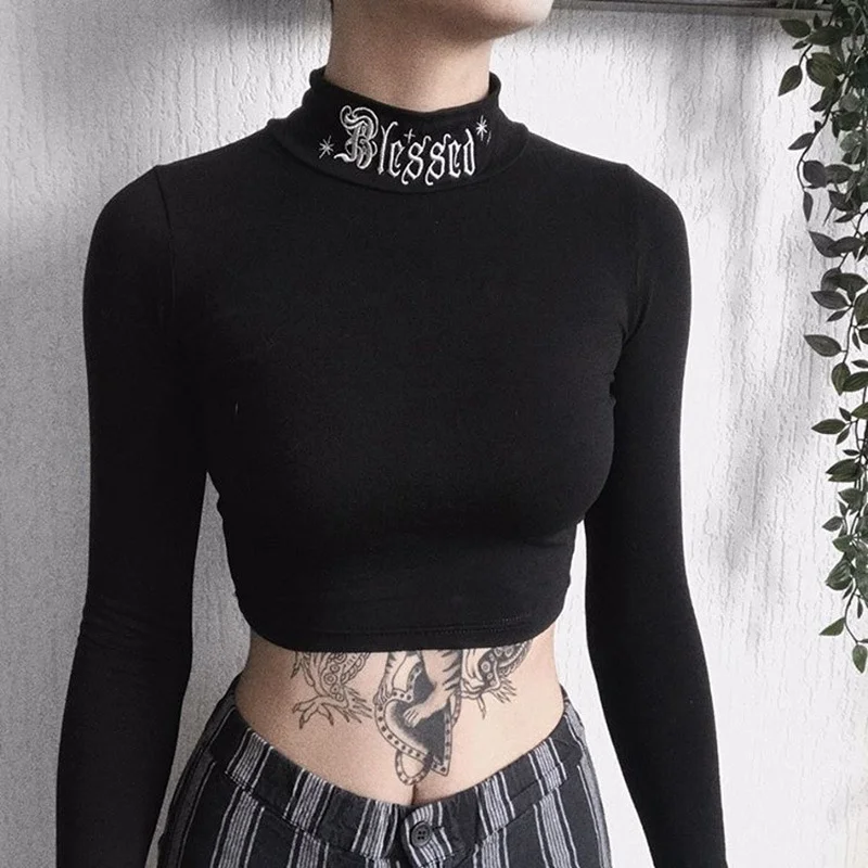 Churchf Churchf Design Sense High Collar Jacket Women's Tight Crop Long Sleeve T-Shirt Women's Wear