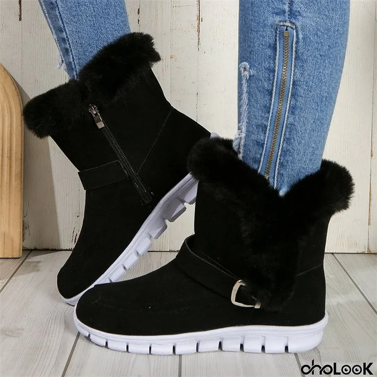 Women's Winter Solid Thickened Fleece Snow Boots