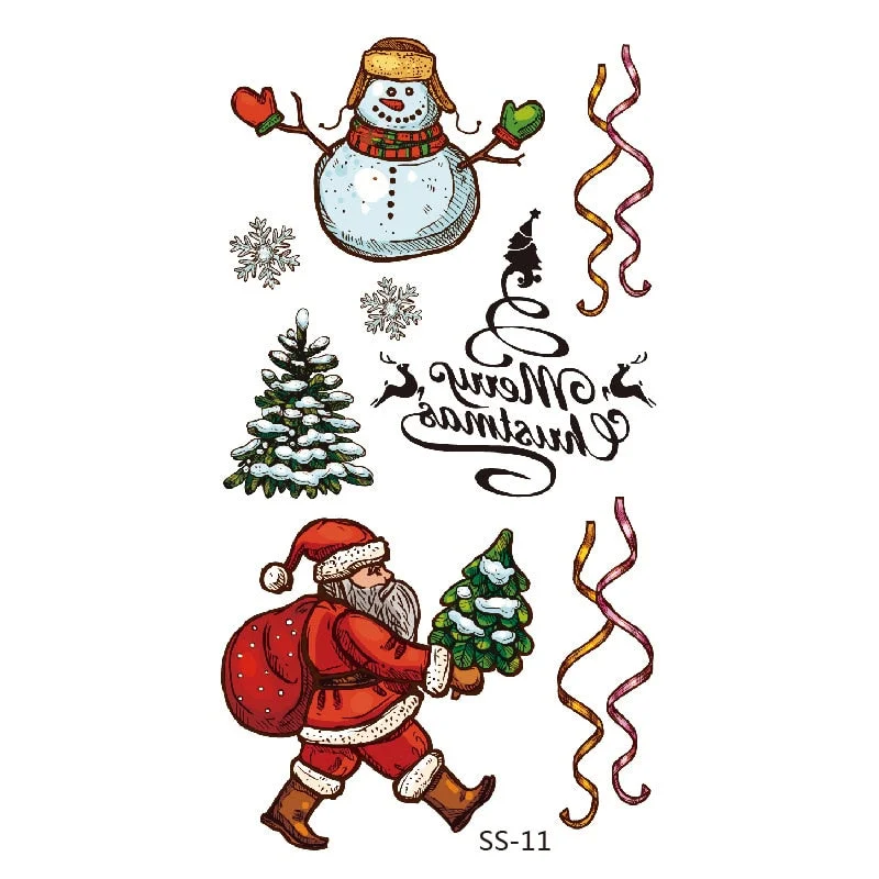 Christmas Tattoo Stickers Santa Claus Temporary Fake Tattoos Paste on Face Arm Leg for Children Body Art Sticker