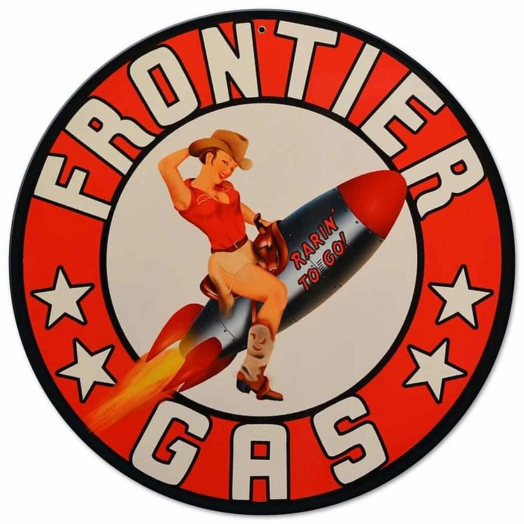 Frontier Rocket Girl Gas - Round Shape Tin Signs/Wooden Signs - 30*30CM