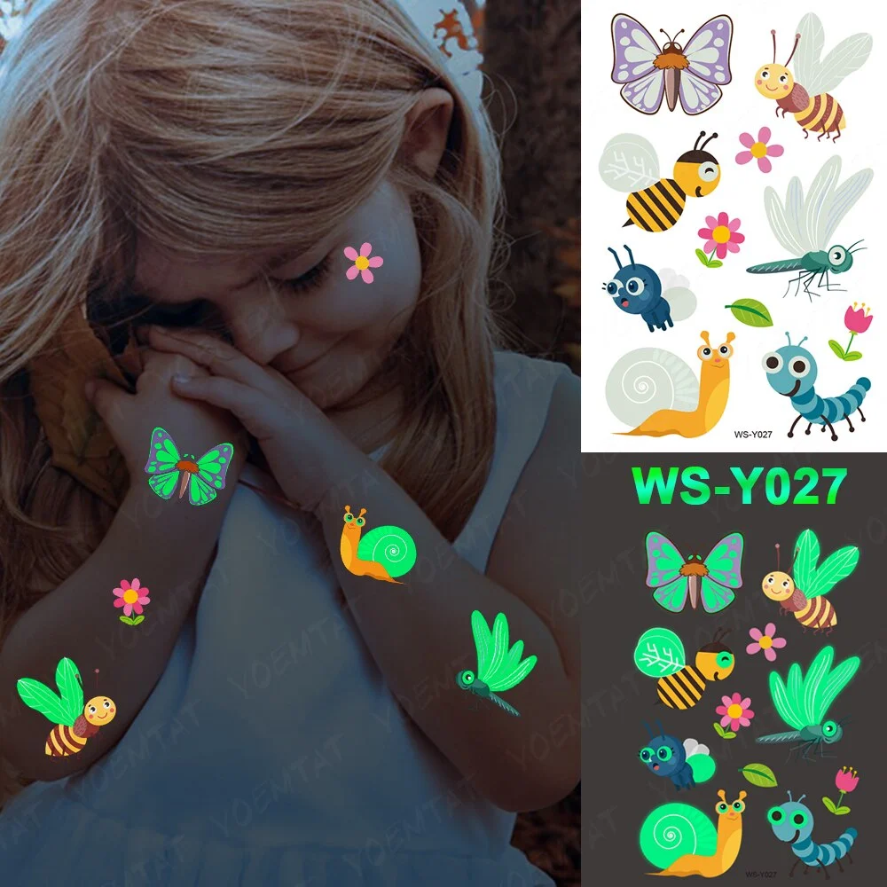 Luminous Glitter Tattoo Stickers Space Universe Children Temporary Waterproof Alien Tatto Body Art Cute Kid Cartoon Fake Tatoo