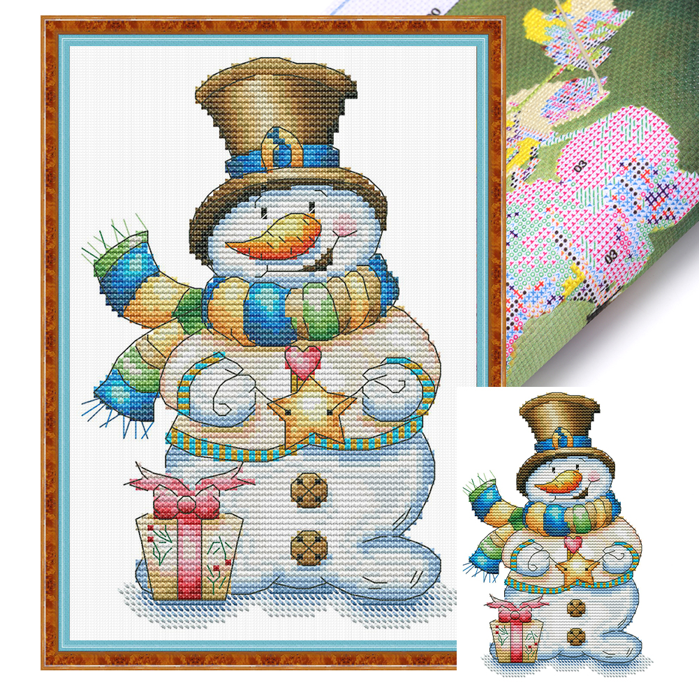 【Joy Sunday】Little snowman with scarf Partial 14CT Pre-stamped Canvas(17*26cm) CrossStitch(backstitch)