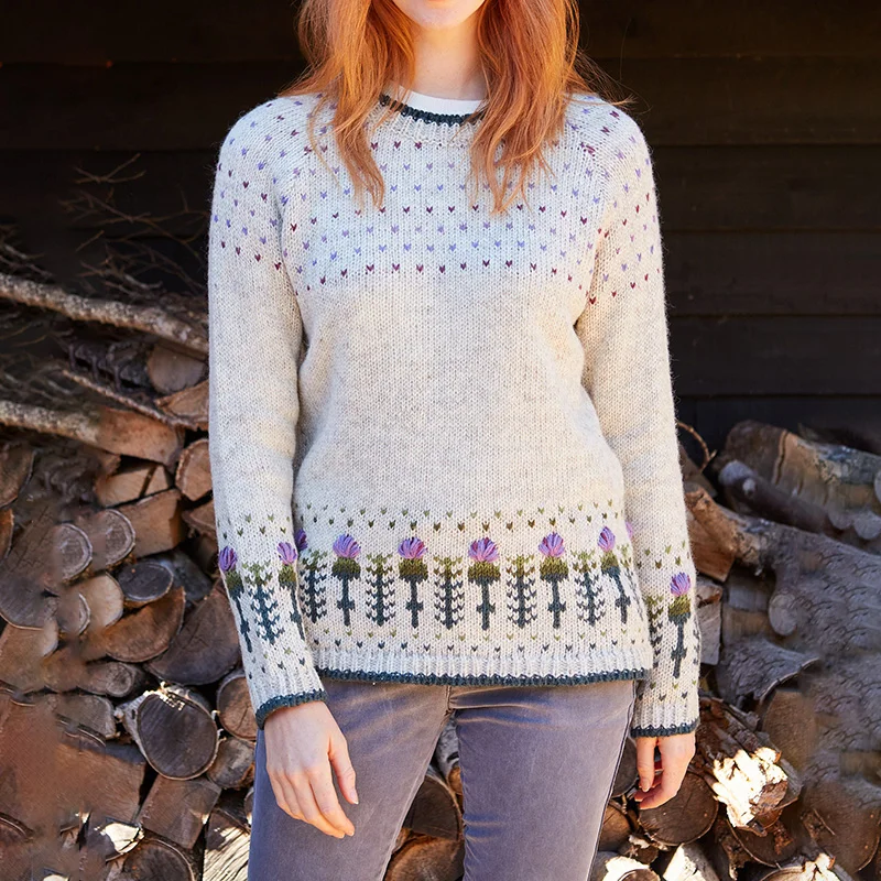 Scottish Thistle Floral Knit Cozy Sweater