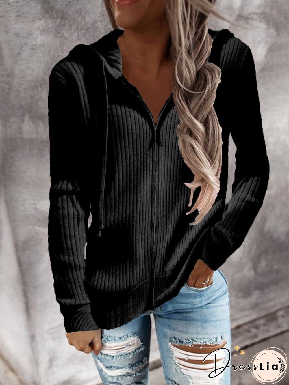 Women's Hoodies Casual Zip Cardigan Long Sleeve Knit Hoodie