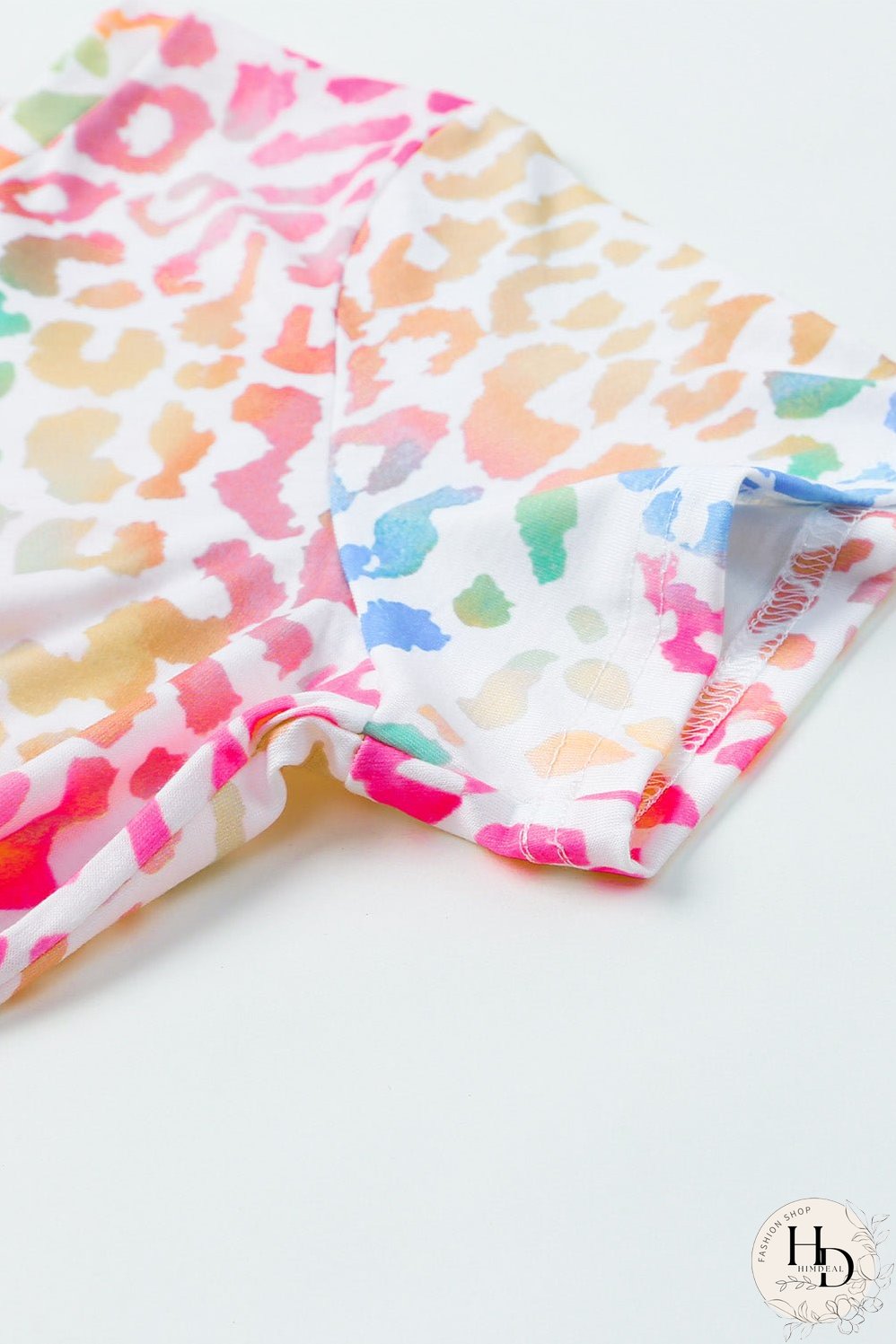 Colorful Leopard Print V Neck Tee for Stylish Summer Looks
