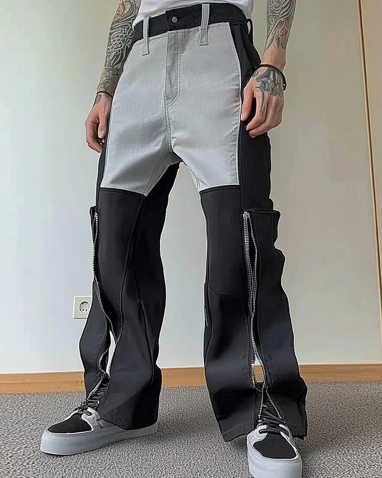 Men’s Fashion Color Block Zipper Pants