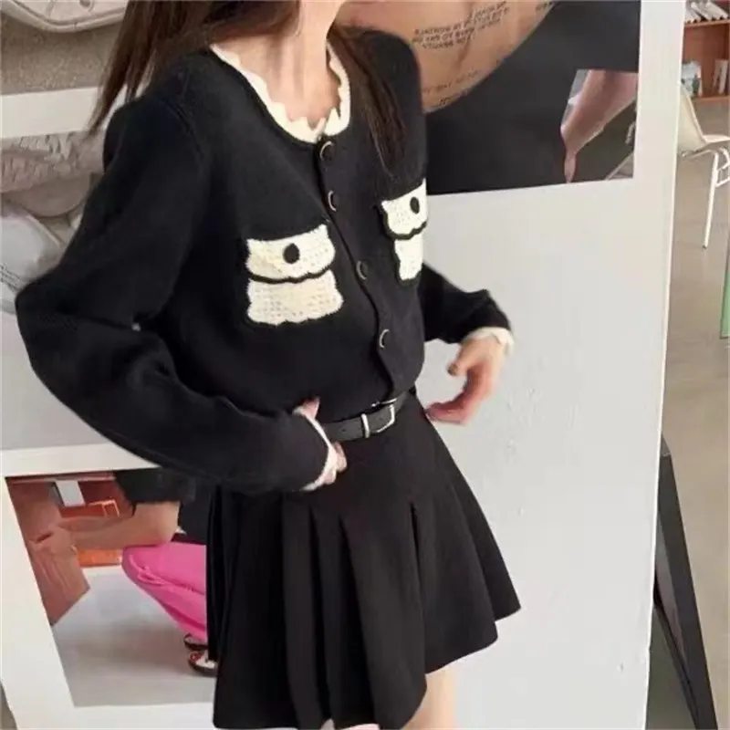 Churchf Churchf Fragrant Wind Bump Color Knit Sweater Cardigan Coat Woman Korean Version Temperament Loose And Sweet Soft Waxy Sweater Woman
