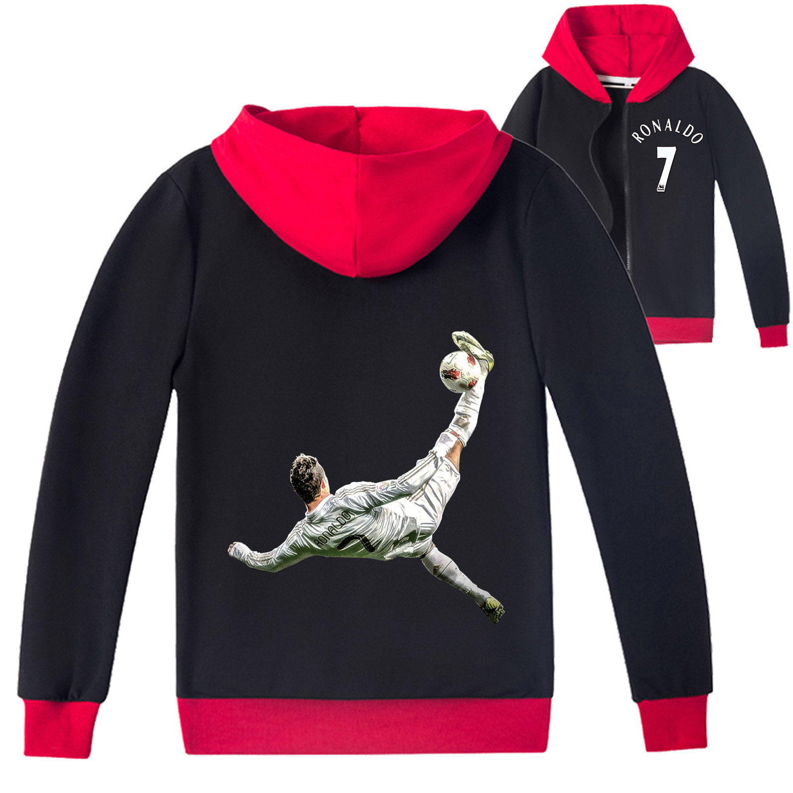 Mayoulove CR7 Zip Jacket for Kids - Stylish Cristiano Ronaldo Hoodie for Boys & Girls - Soccer Fan Apparel-Mayoulove