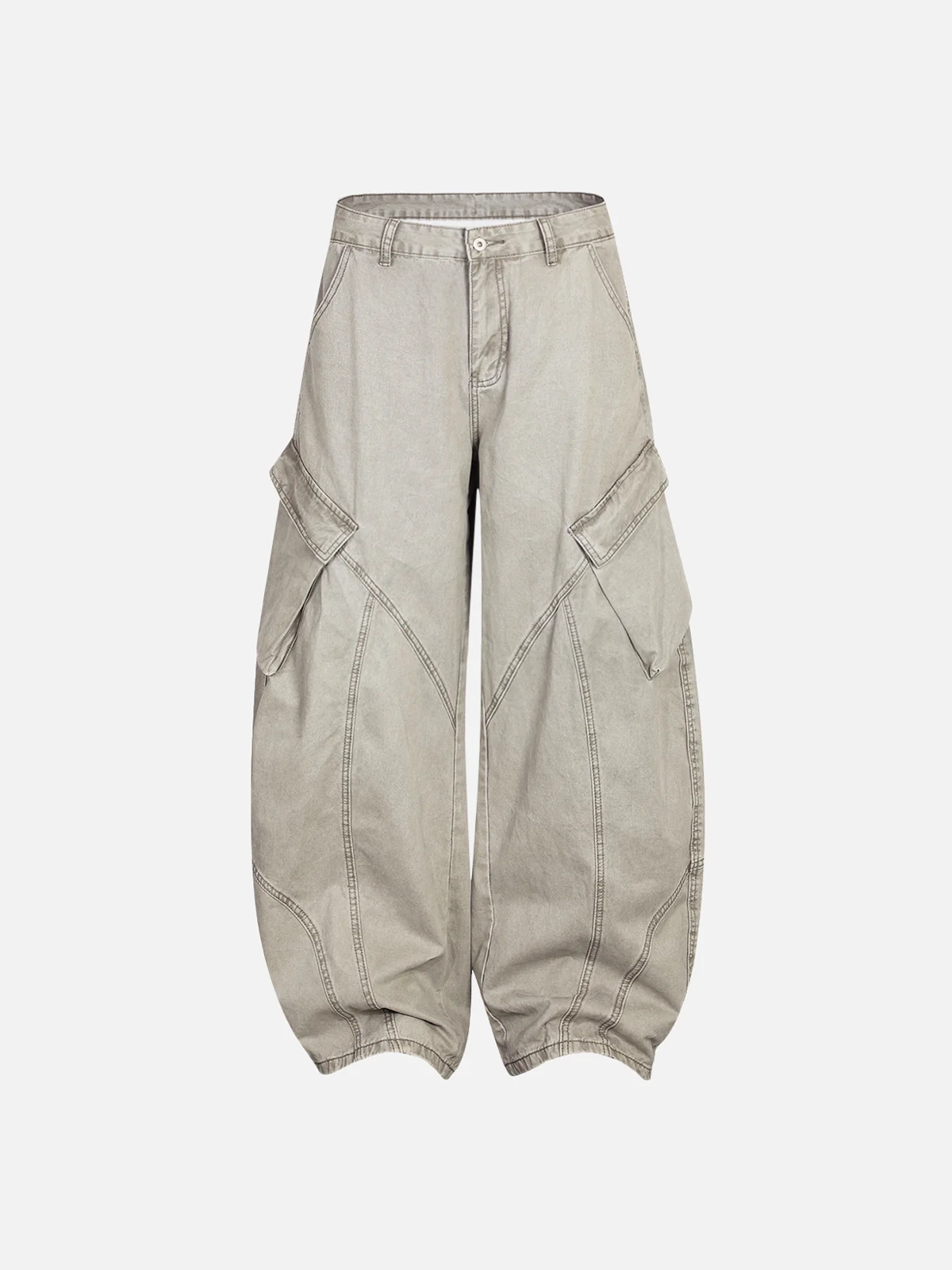 Khaki Washed Patchwork Multi-Pocket Cargo Pants Front