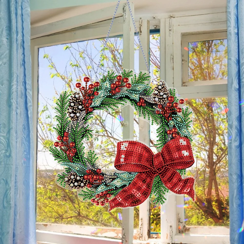 DIY Christmas Flower Wreath Acrylic Special Shaped Diamond Painting Wall Decor Wreath