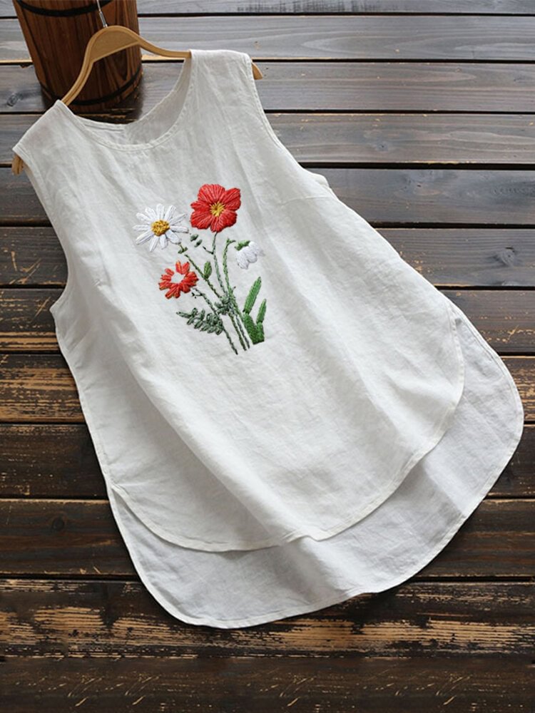 Daisy Flower Embroidery Sleeveless Tank Tops For Women P1664745