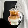 Cute Bear Glass Cup Cartoon Bear Shaped Coffee Mug Beverage Glasses (No Straw)