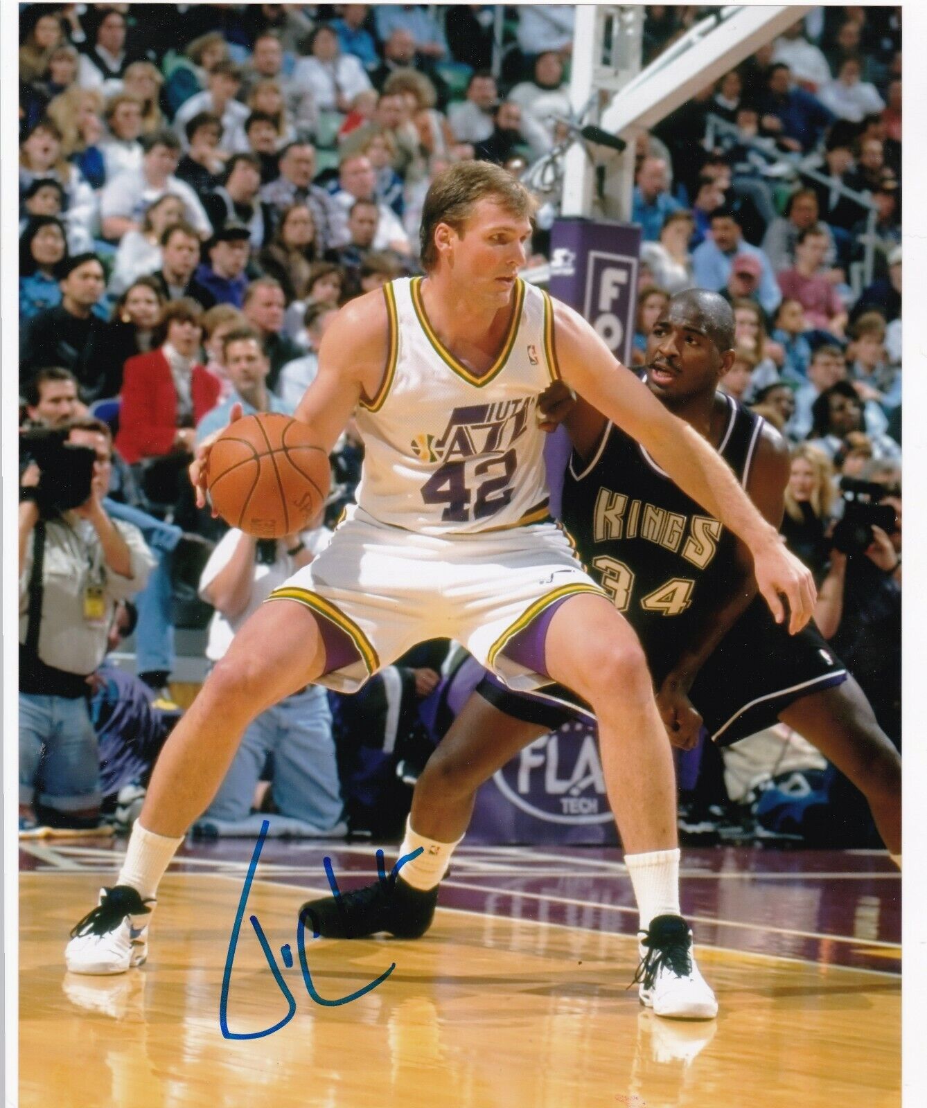 TOM CHAMBERS UTAH JAZZ ACTION SIGNED 8x10