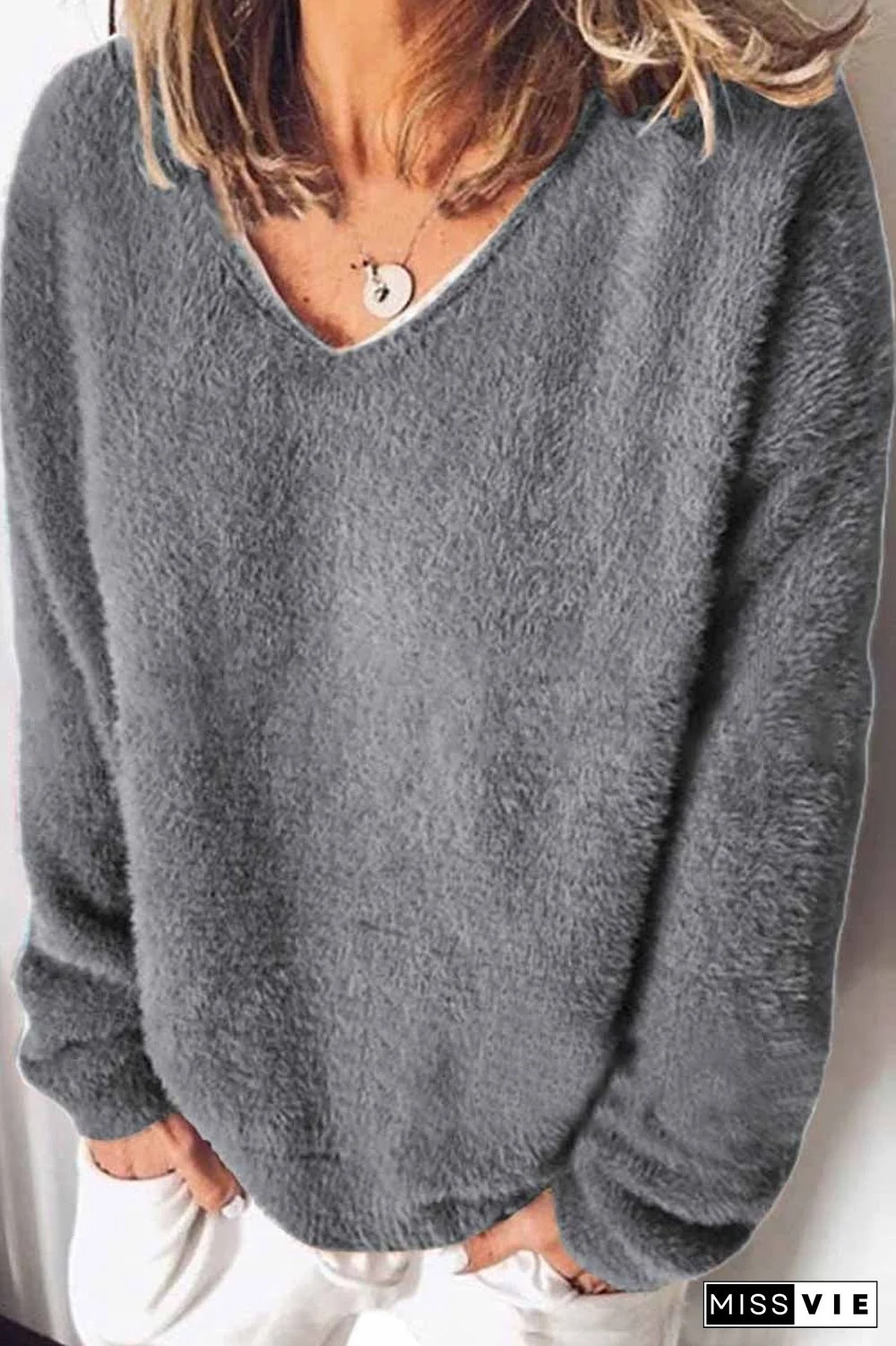 V-neck Solid Color Loose Top