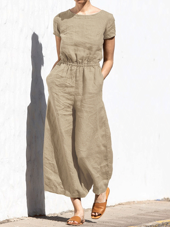 Women's Loose Plus Size Casual Solid Color Cotton Jumpsuit