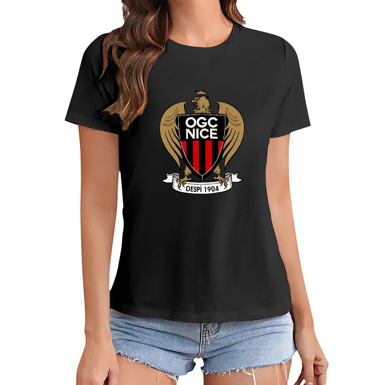 OGC Nice Sculpture White Letters T-Shirt À Col Rond À Manches Courtes Gildan Pour Femme