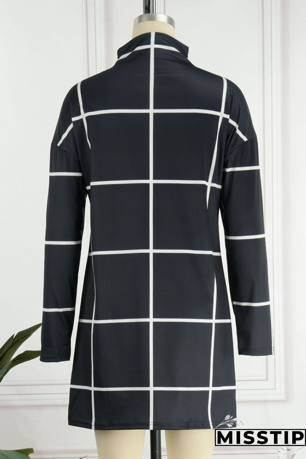 Cream White Casual Print Patchwork Half A Turtleneck Straight Dresses