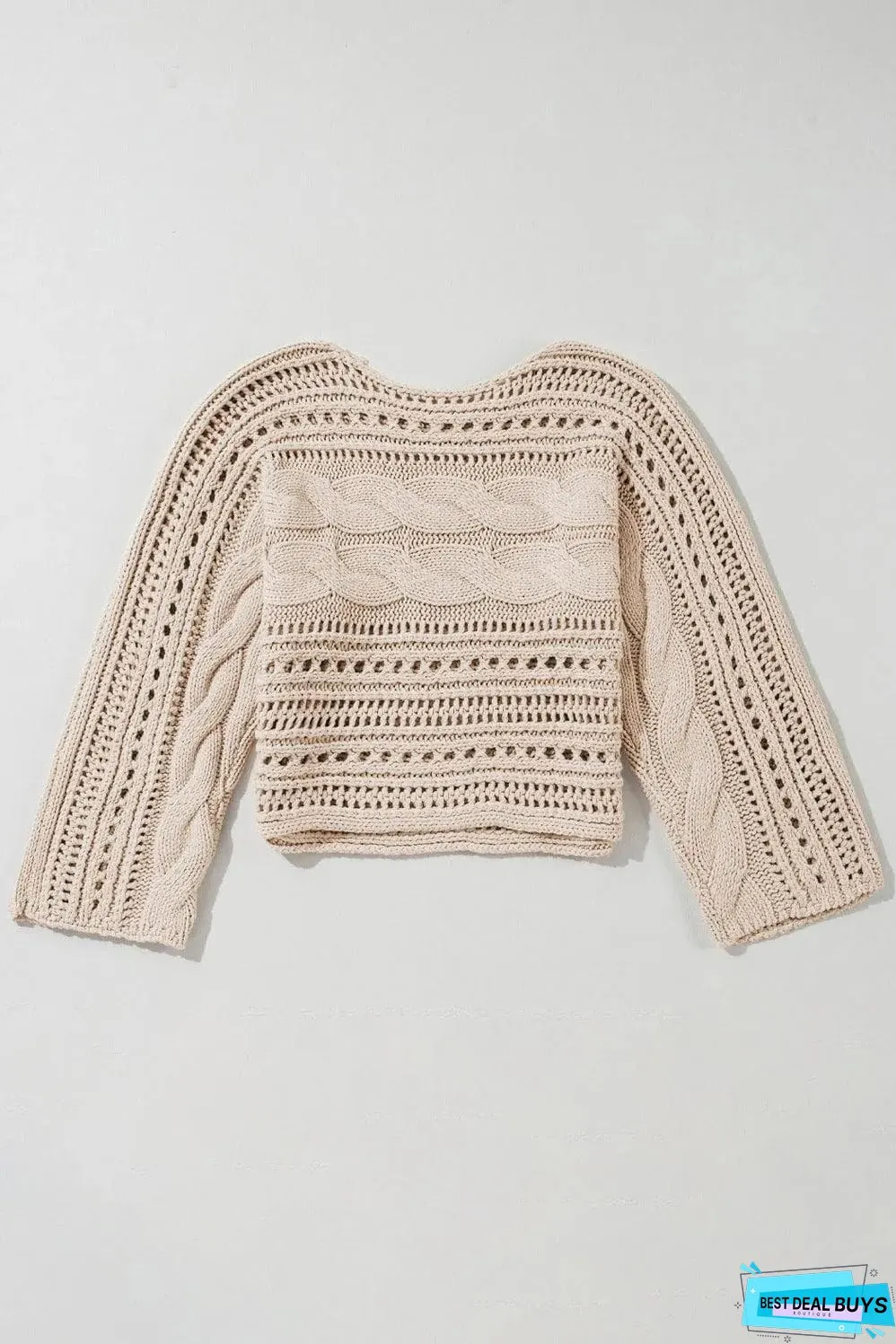 Smoke Gray Hollow-out Cable Knit Cropped Sweater