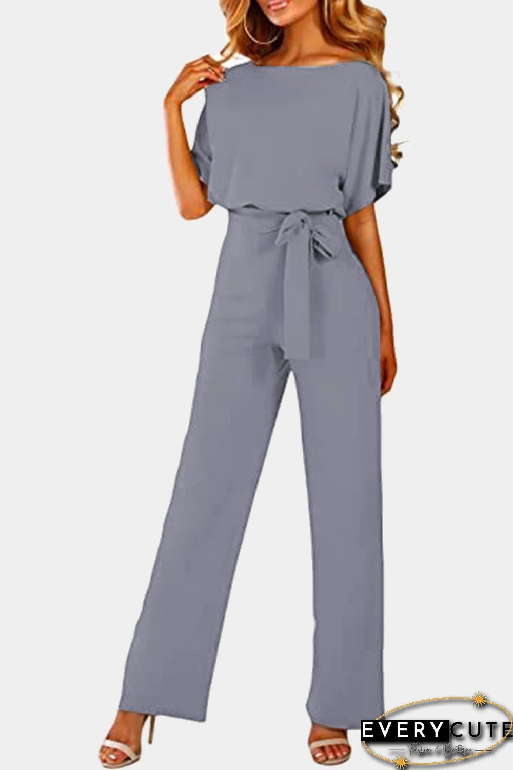 Gray Oh So Glam Belted Wide Leg Jumpsuit