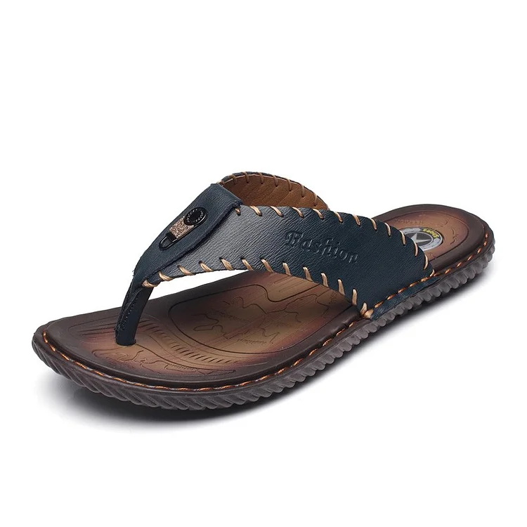 Damulin New Summer Men Slippers Leather Beach Flip Flops Male Comfortable Casual Shoe Fashion Fishing Summer Flip-flops Classic Outdoor