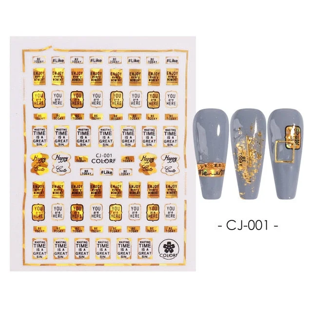 Nail Stickers Back Glue Golden English Alphabet Lines Designs Nail Decal Decoration Tips For Beauty Salons