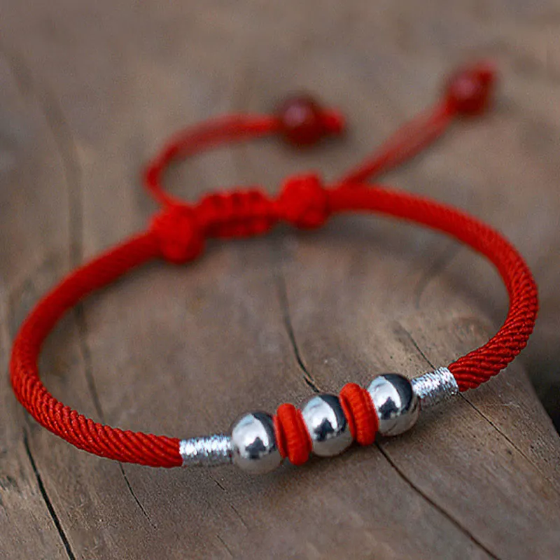925 Sterling Silver Bead Protection Lucky Red String Bracelet