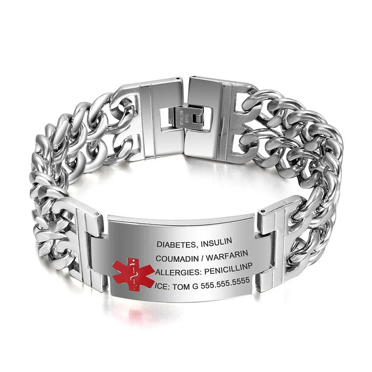 Emergency Medical Bracelet for Women Men Stainless Steel Personalized Medical Alert ID Bracelet Engraving Chain Bracelet Waterproof