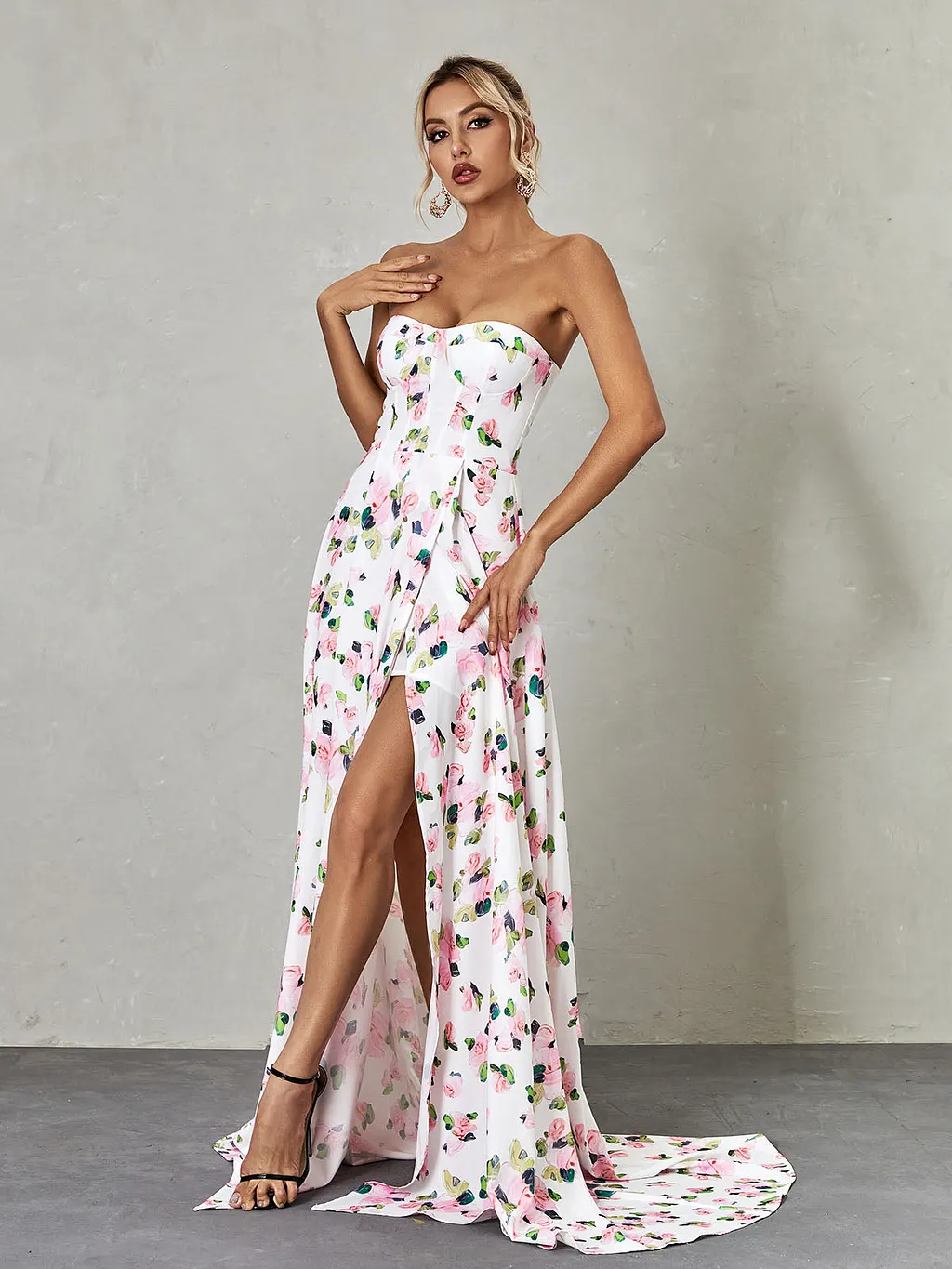 chinese dress ladies Hope & Ivy Isla Red Floral Split Maxi Dress