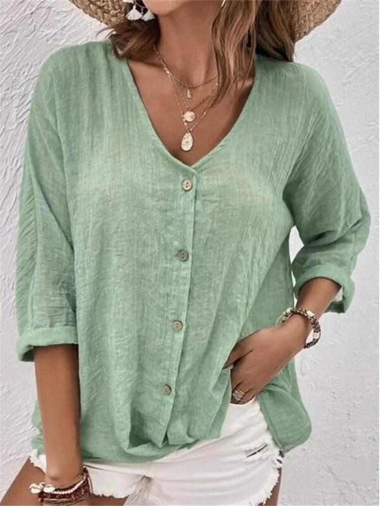 Uveng Beautiful Buttons Chiffon Long Sleeve Blouses