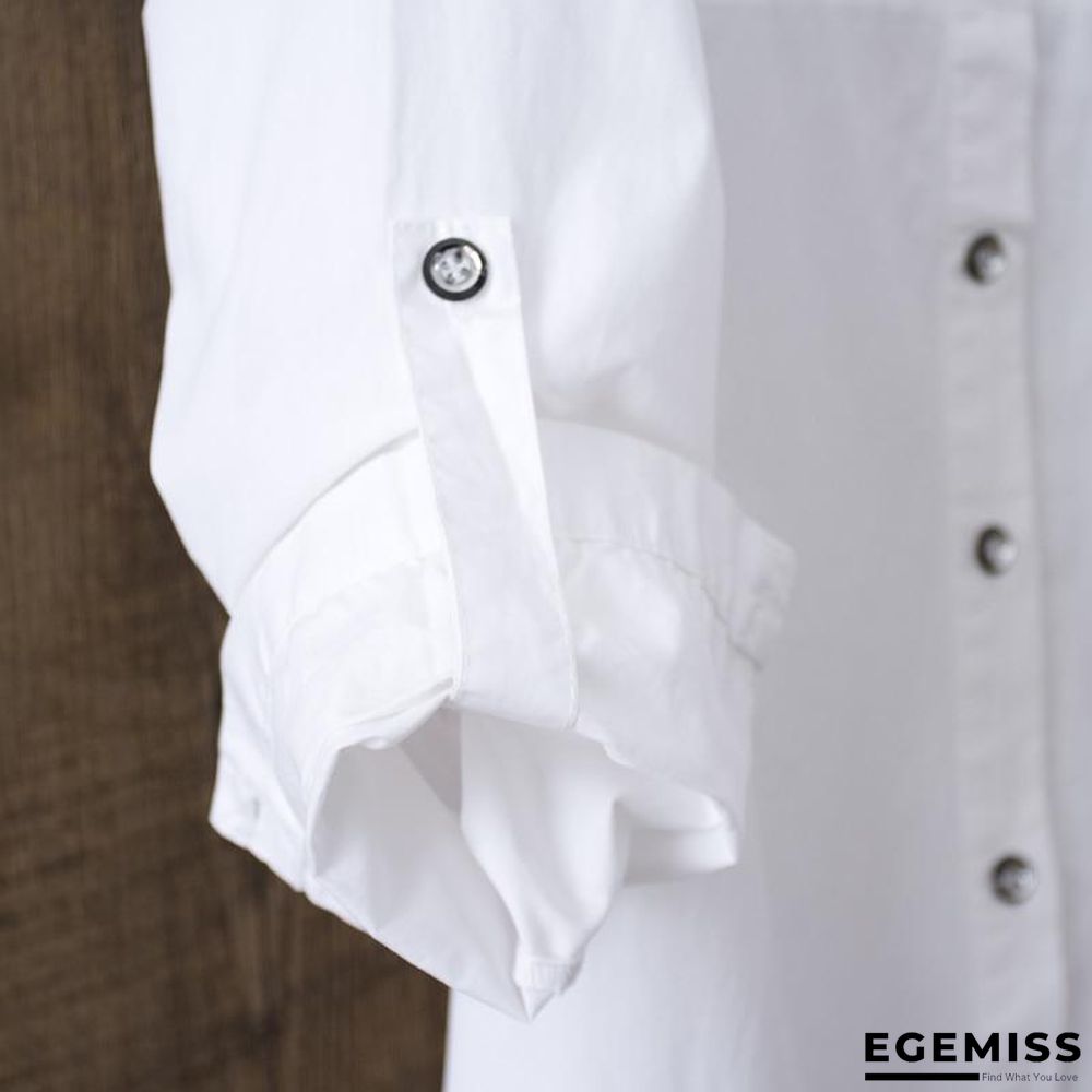 100% Cotton Women White Long-sleeved Slim Blouse Casual Shirts Button Tops | EGEMISS