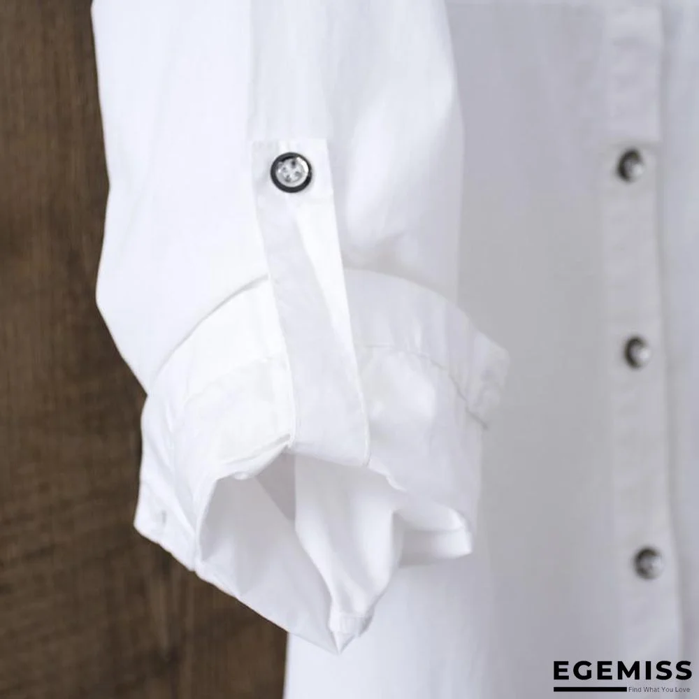 100% Cotton Women White Long-sleeved Slim Blouse Casual Shirts Button Tops | EGEMISS
