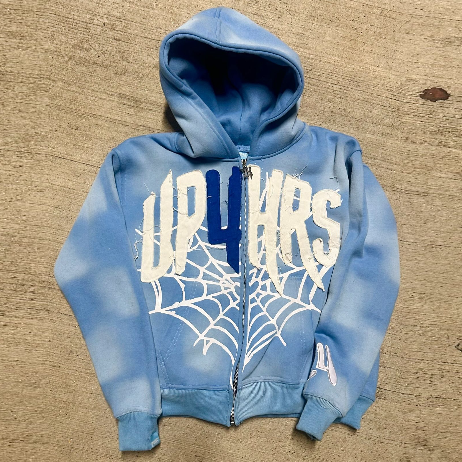 Spider patch print zip-up hoodie